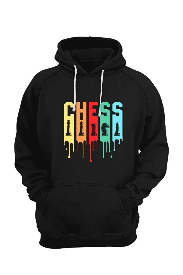 Детское худи для девочек с принтом Unisex black chess hoodie Satranç Medya, Black