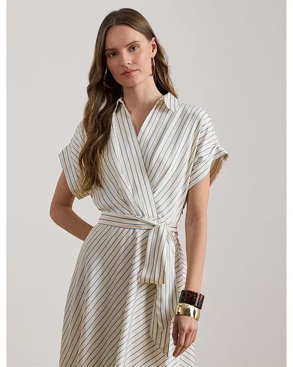 Женское платье-трапеция из габардина с поясом Ralph Lauren, Cream Multi — фото 2