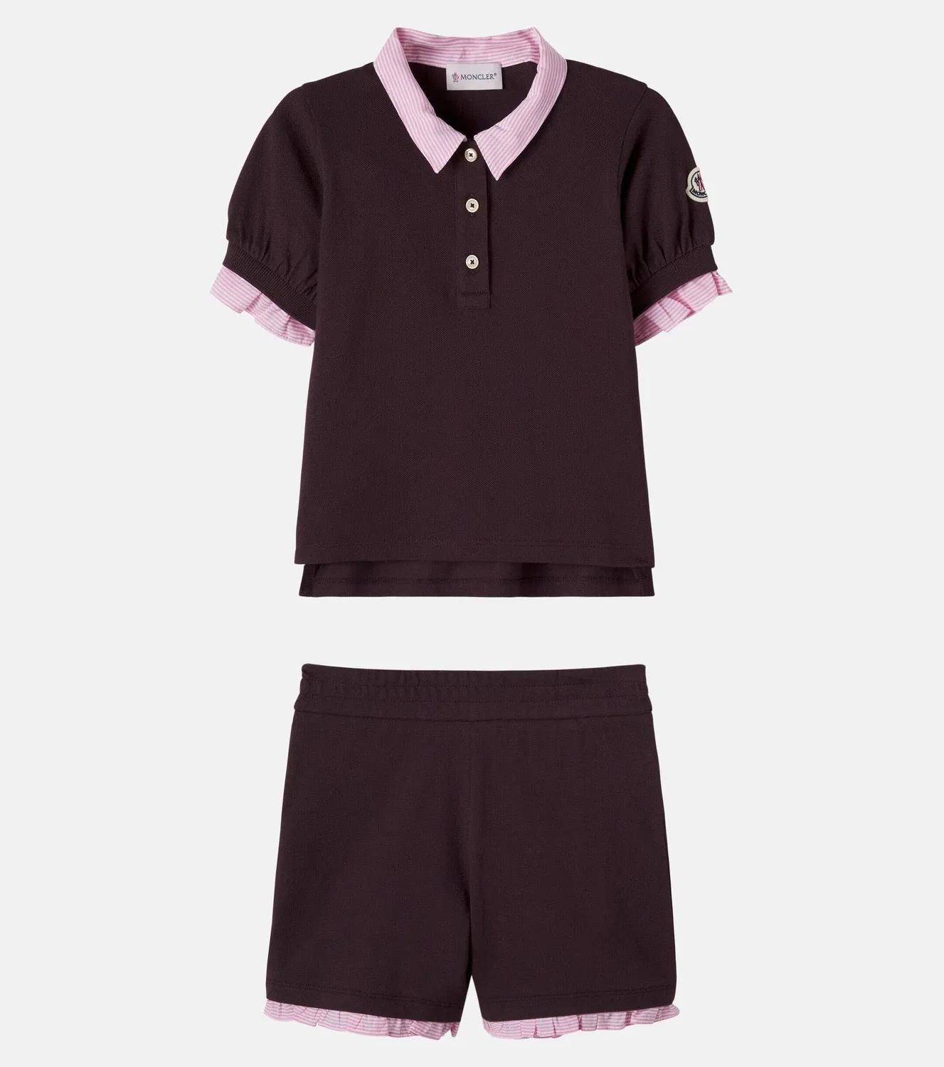 Комплект из хлопковой рубашки-поло и шорт Moncler Enfant, бордовый — фото 4