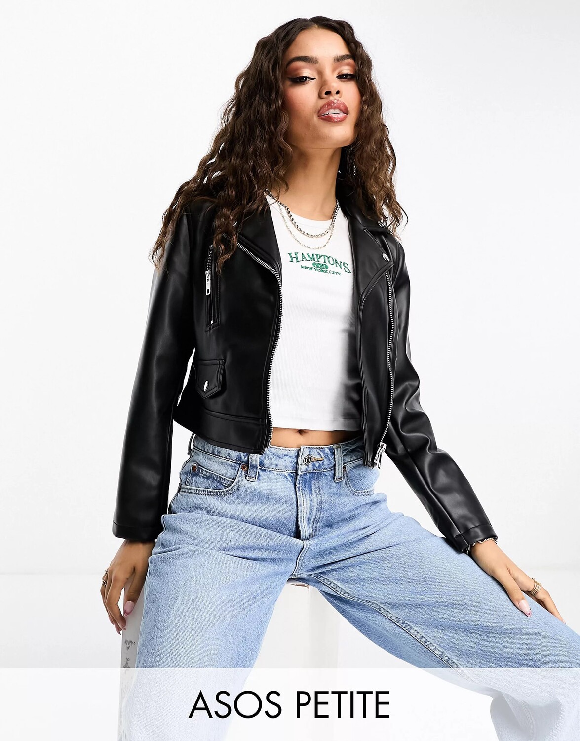 

Куртка Asos Design Petite Ultimate Faux Leather Biker, черный