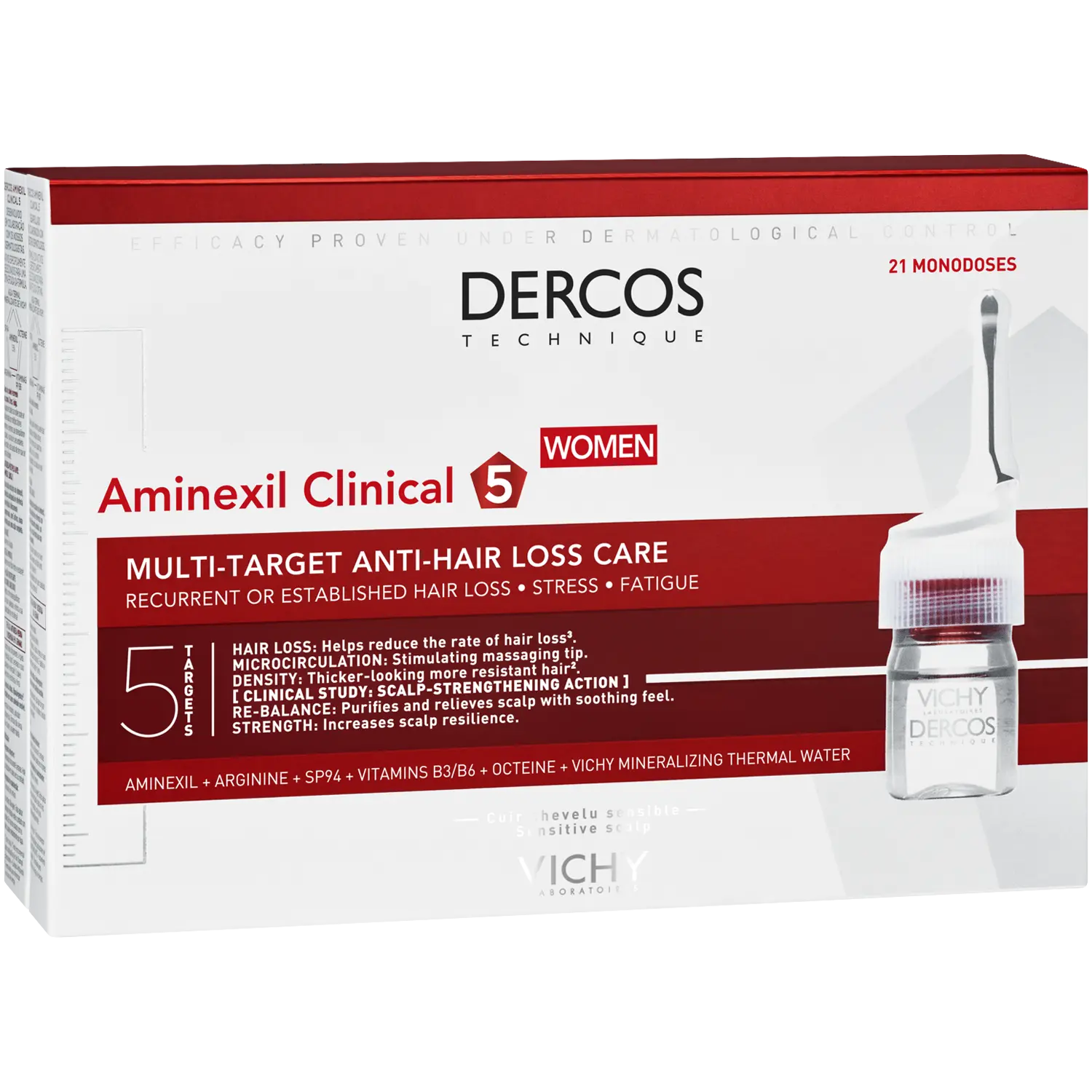 

Vichy Dercos Aminexil Clinical 5 средство против выпадения волос в ампулах, 21 х 6 мл/1 упаковка