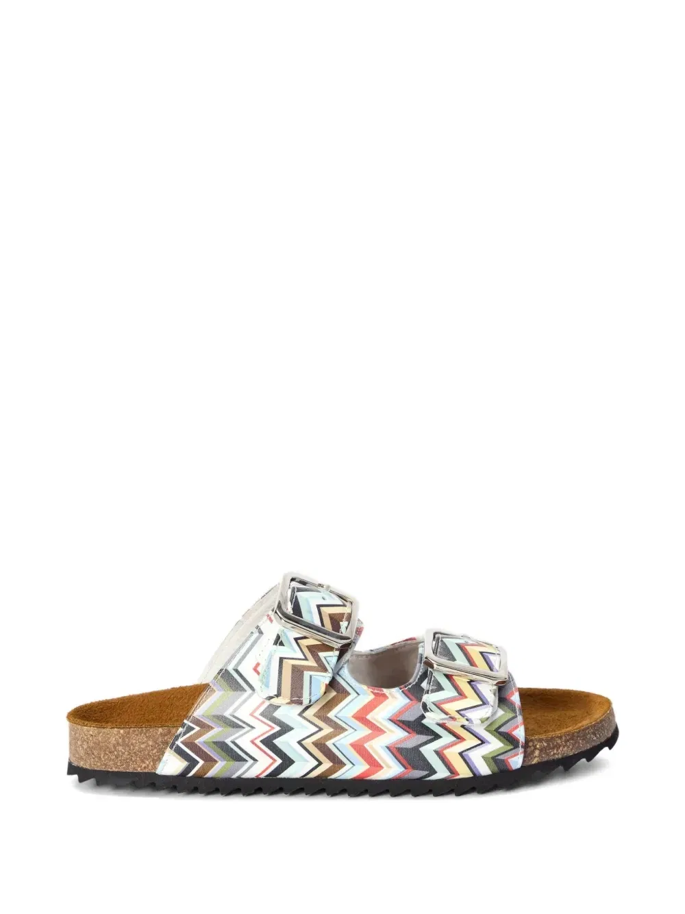 Щлепанцы с принтом «зигзаг» и пряжками Missoni Kids, белый — фото 2