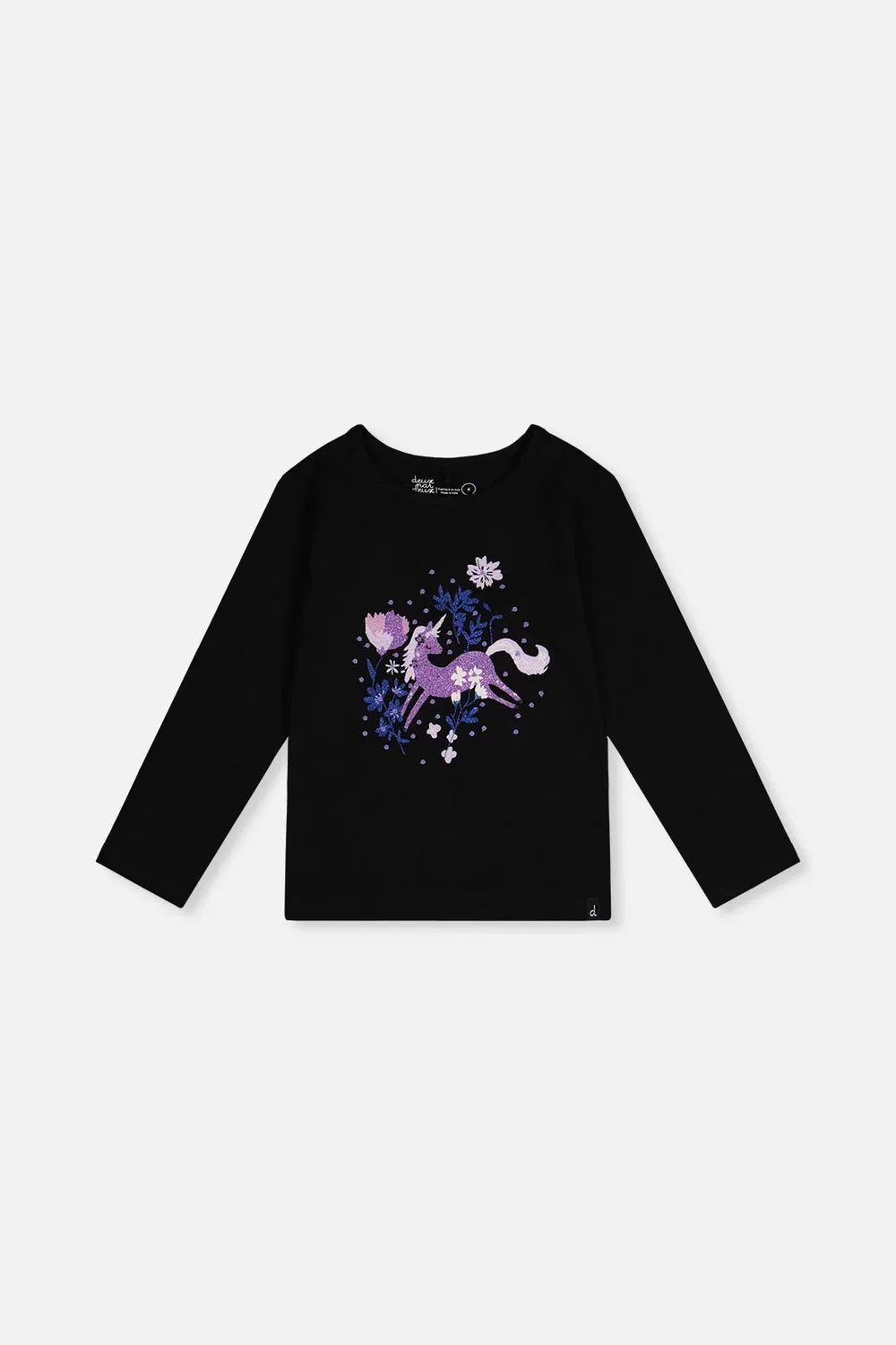 Детская футболка с длинным рукавом с принтом Stardust Unicorn Deux par Deux, Black and Mauve