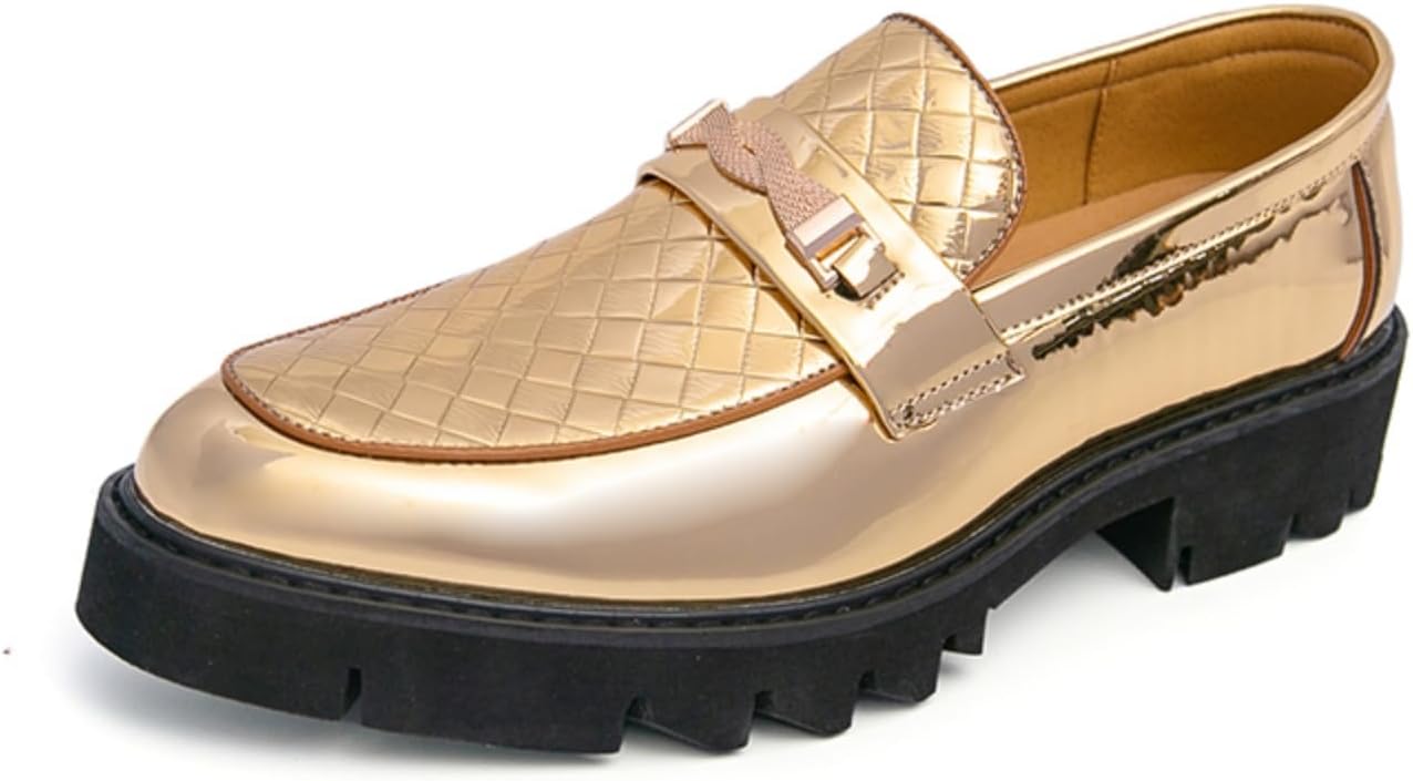 

Мужские блестящие лоферы из лаковой кожи, слипоны для официальных мероприятий, с платформенной подошвой, удобные, поддерживающие стопу, легкие Yrzhgdl, золотой