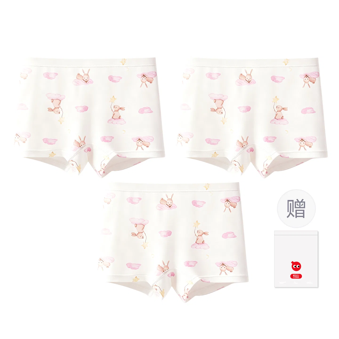 Детские трусы для девочек с принтом Red bean, White Pink Rabbit