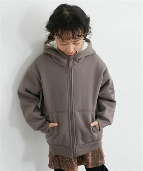 Детский худи с начесом, длинным рукавом, на молнии QUNTSTYLE, Brown