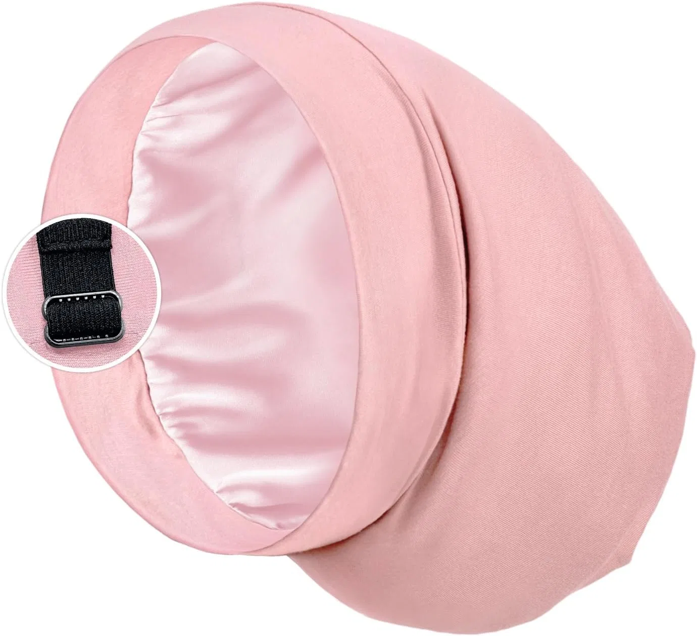 Чепчик для сна на сатиновой подкладке с регулируемым ремешком, PARISBELLA, Pink