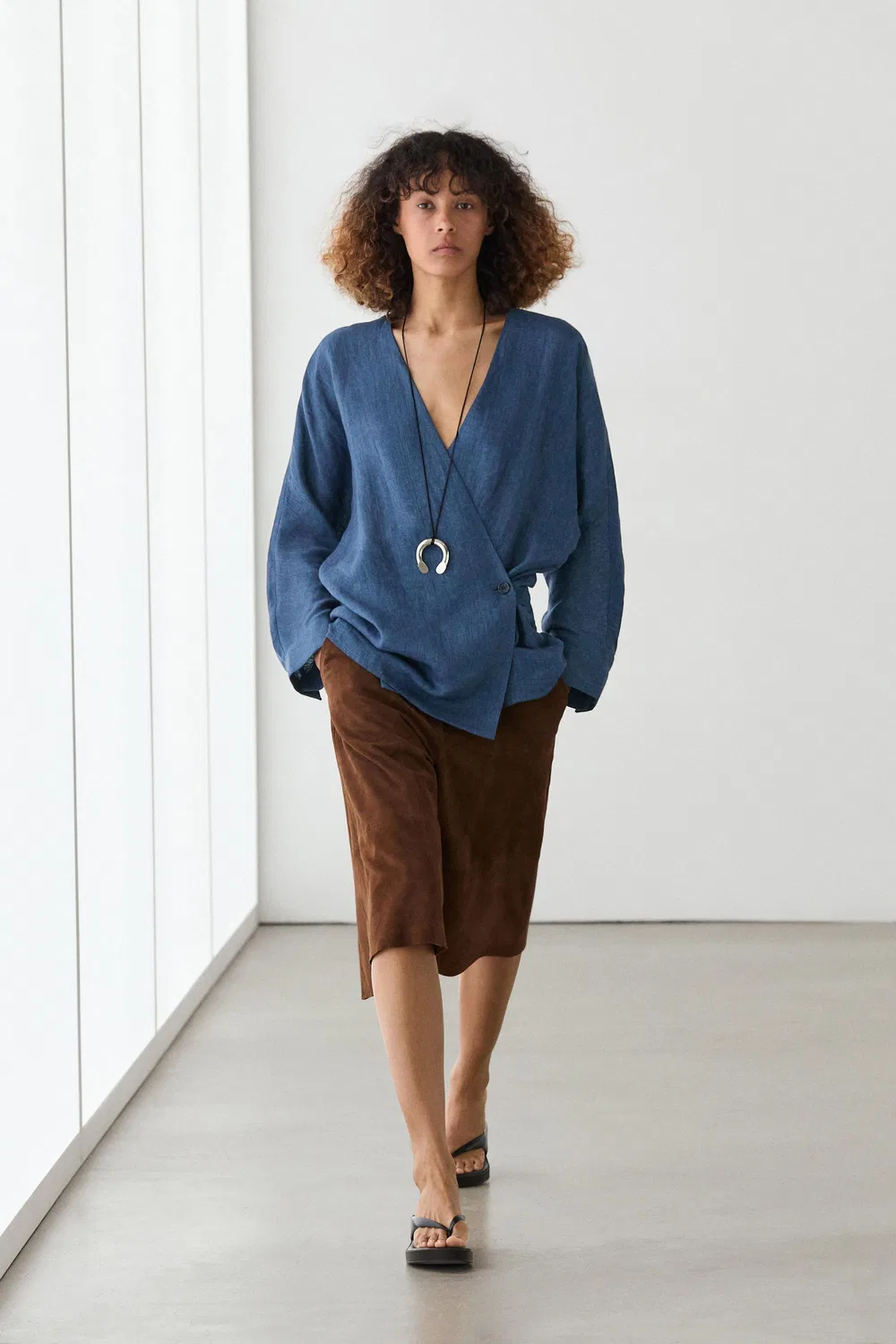 Кимоно с эффектом джинсовой ткани, имитирующее лен Massimo Dutti, синий