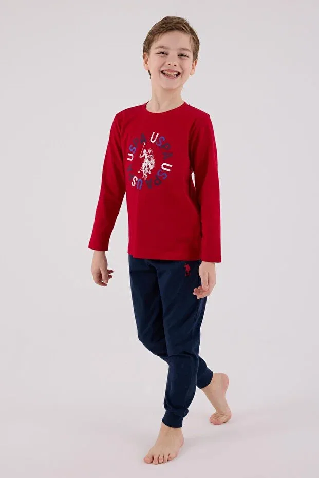 Детский пижамное комплект для мальчиков с длинным рукавом U.S. Polo Assn., Red — фото 3
