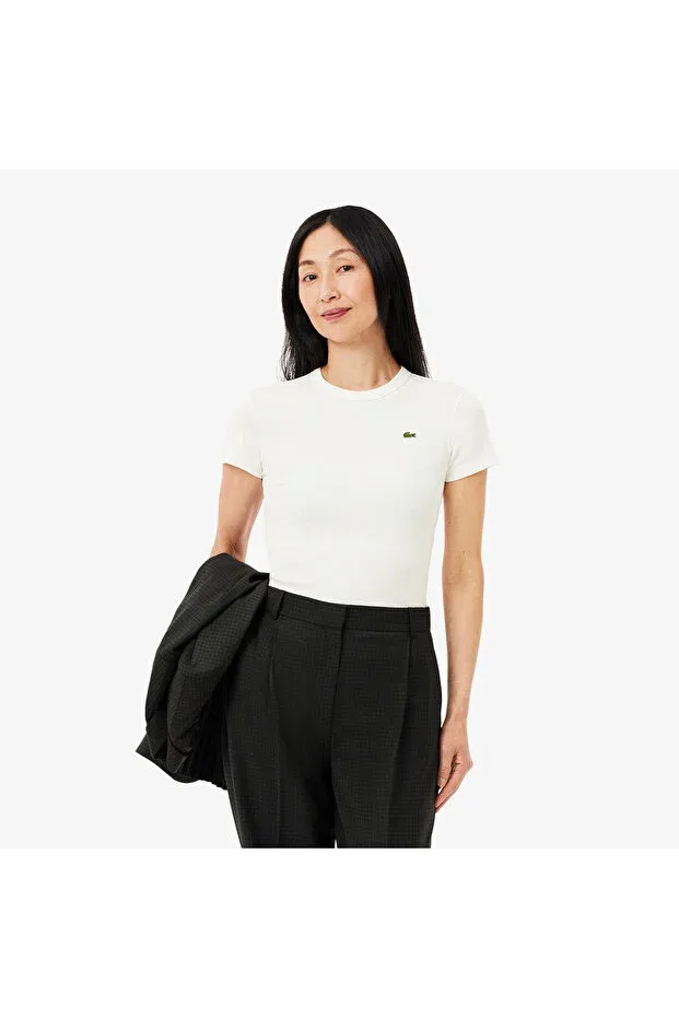 Футболка Lacoste 70V White, женская, хлопковая, приталенного кроя, белая