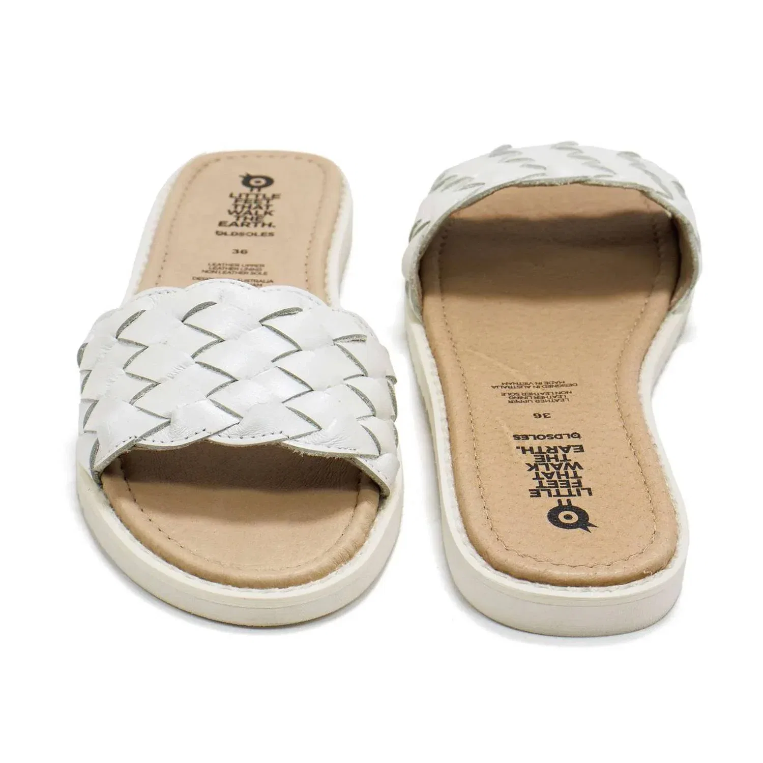 Детские сандалии-слайды кожаные с плетеным ремешком Puff Old Soles, Nacardo Blanco — фото 4