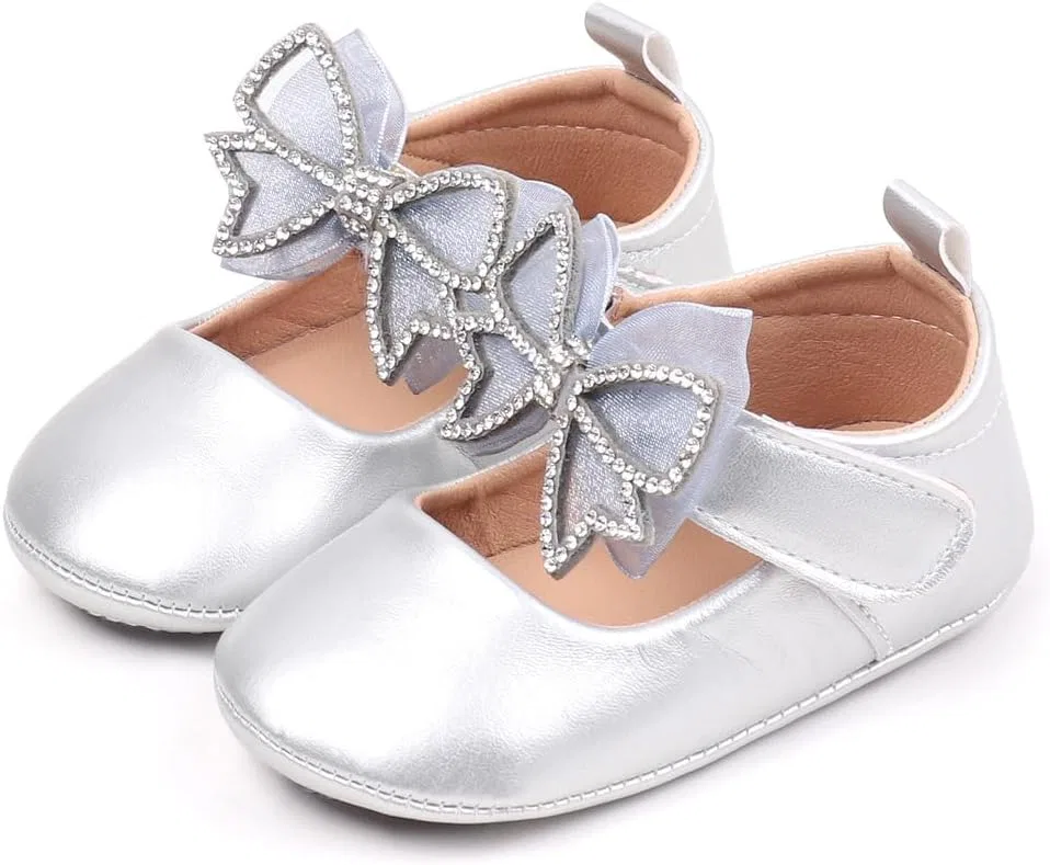 Детские туфли Мэри Джейн для девочек с бантом Purepips, Sliver