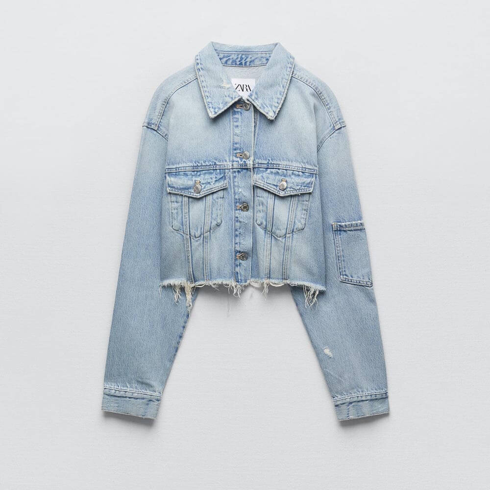 Джинсовая куртка Zara Trf Cropped, голубой