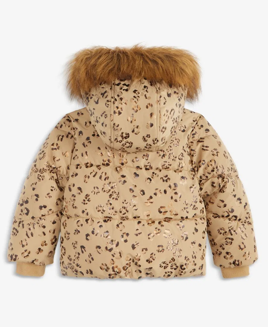 Пуховик с капюшоном и отделкой из искусственного меха Leopard Foil S Rothschild & CO, Taupe Leopard — фото 3