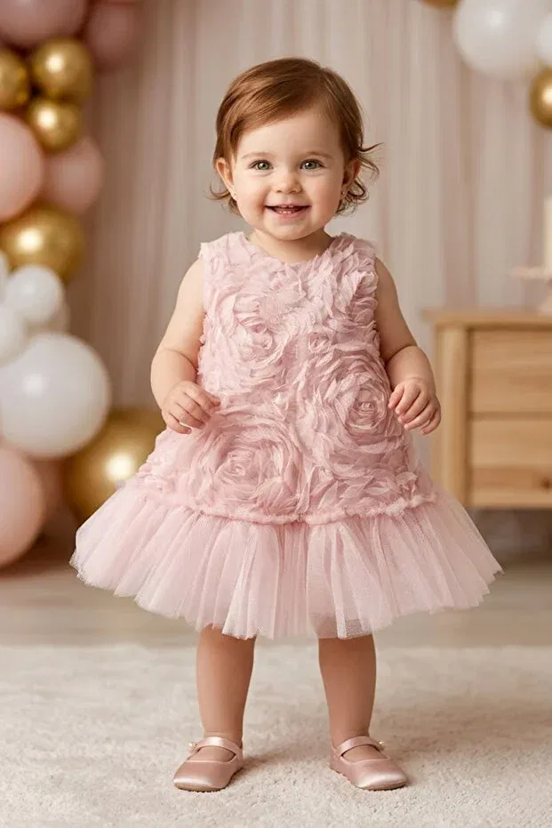 Детское платье для девочек с коротким рукавом Baby Animals, Powder — фото 4