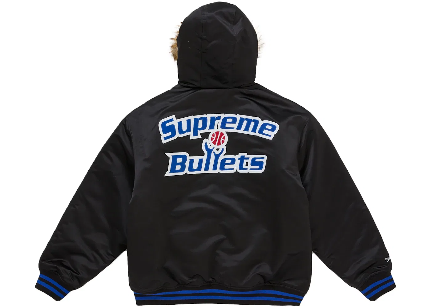Мужская куртка-бомбер с капюшоном сатиновая Supreme Mitchell & Ness Teams Hooded Satin Varsity Jacket, Black — фото 3