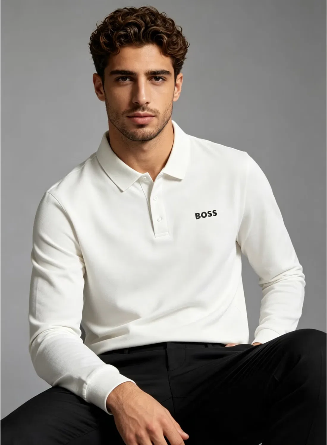 Поло с длинным рукавом Boss, белый — фото 2