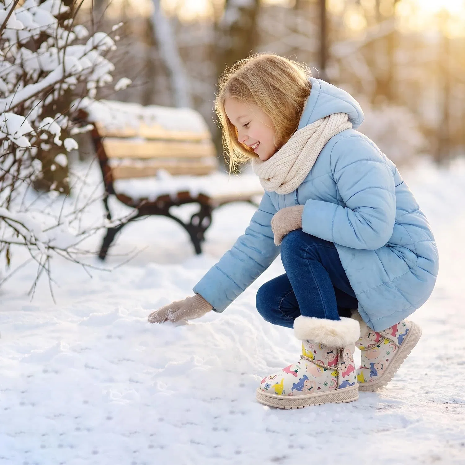 Детские сапоги для девочек с принтом Unicorn Christmas Winter Boot Sugmzox, White Dino — фото 2