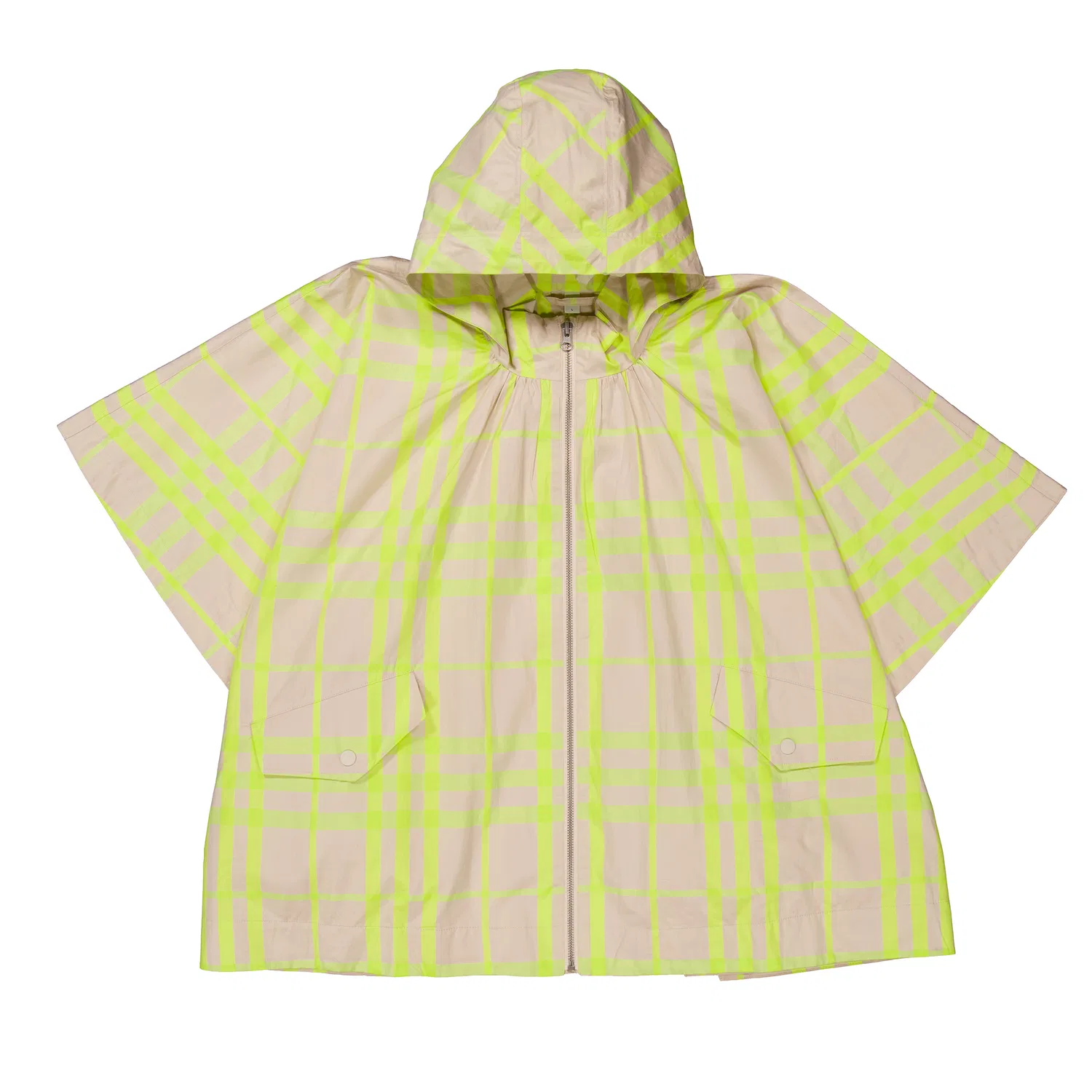 Пончо-жакет с капюшоном Kids Claudia Check Burberry, Vivid Lime Ip Chk