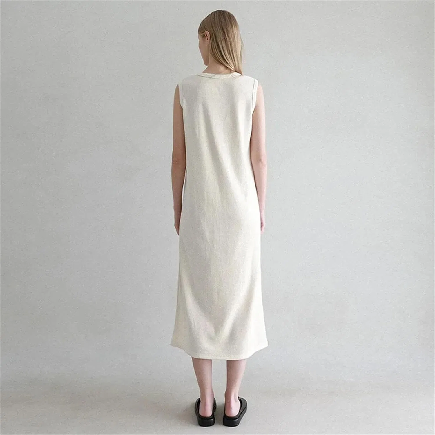 Женское платье-сарафан вафельной вязки из хлопка, White — фото 3