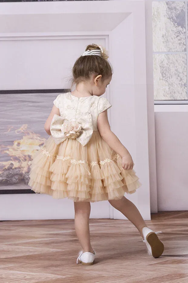 Детское платье для девочек из фатина Süslü Pink Kids, Cappuccino — фото 3