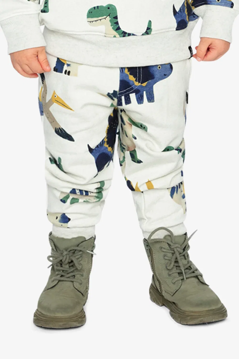 Детские штаны из флиса с принтом динозавров Deux par Deux, Beige Dinosaur Print — фото 3