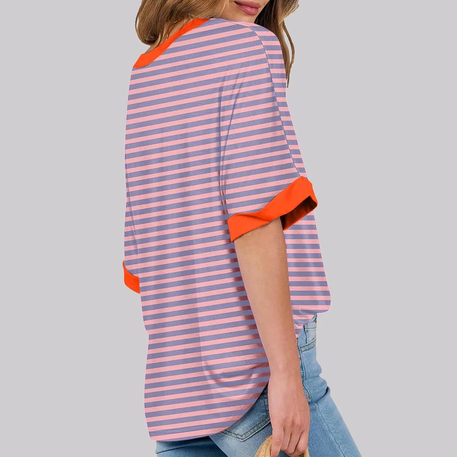 Женская футболка свободного кроя Color Block, Pink — фото 3