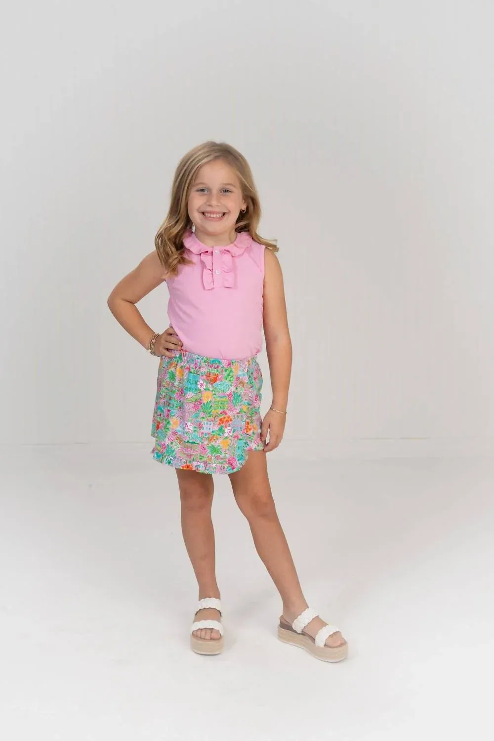 Детская блузка для девочек с оборкой у воротника Lucy Ruffled Collar THE OAKS APPAREL, Hot Pink