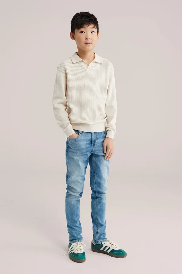 Блуза с длинным рукавом из хлопка Long sleeved top We Fashion, beige, бежевый