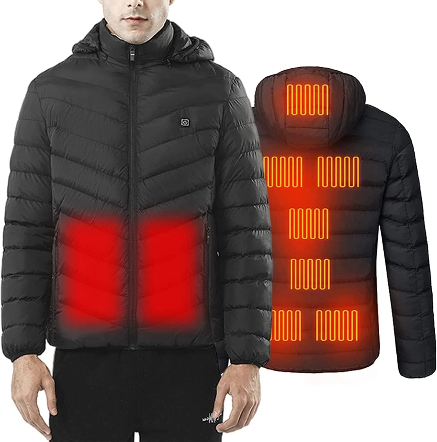 Мужская куртка с подогревом, USB, 9 зон нагрева, чёрный