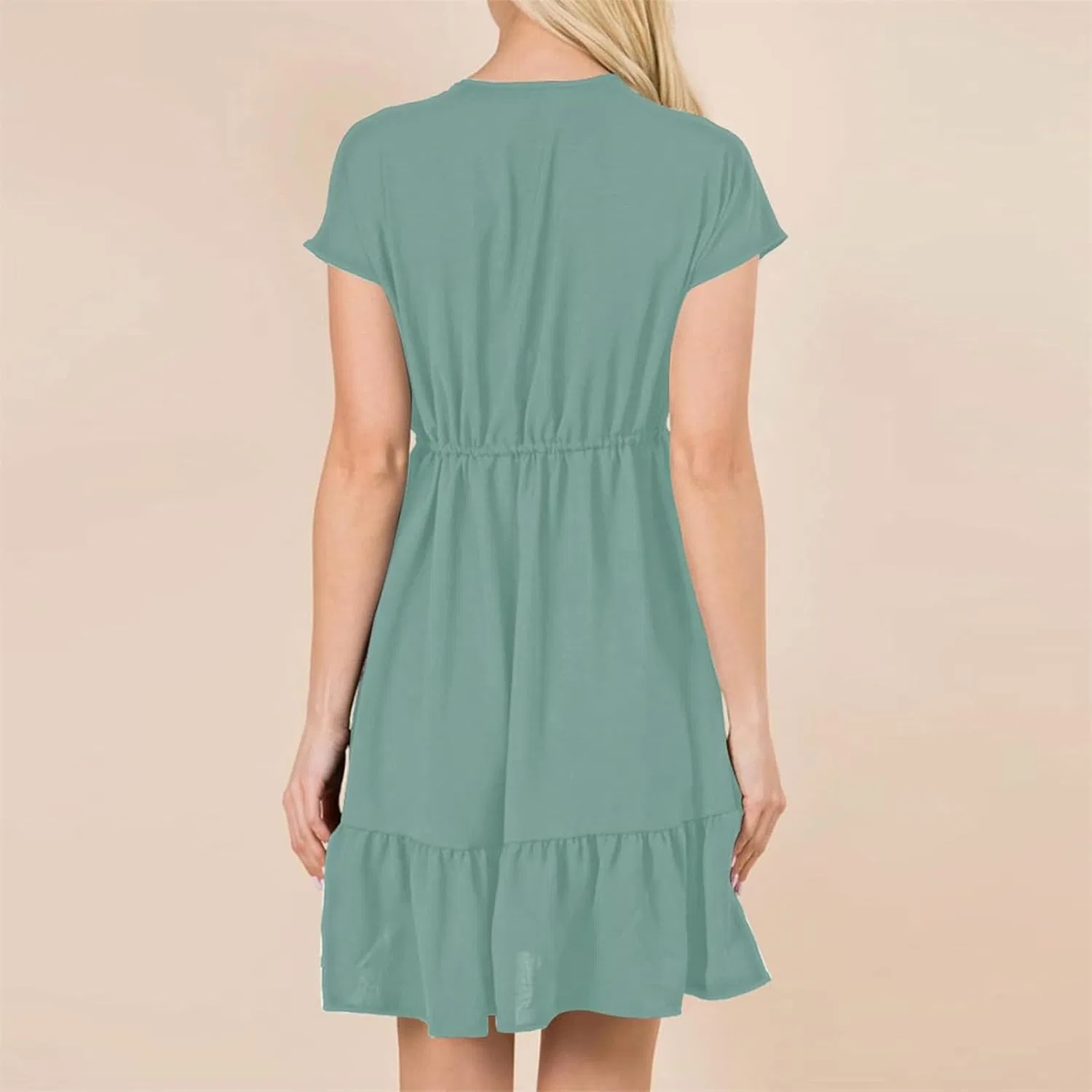 Женское летнее платье миди с V-образным вырезом и эластичной талией, Mint Green — фото 3