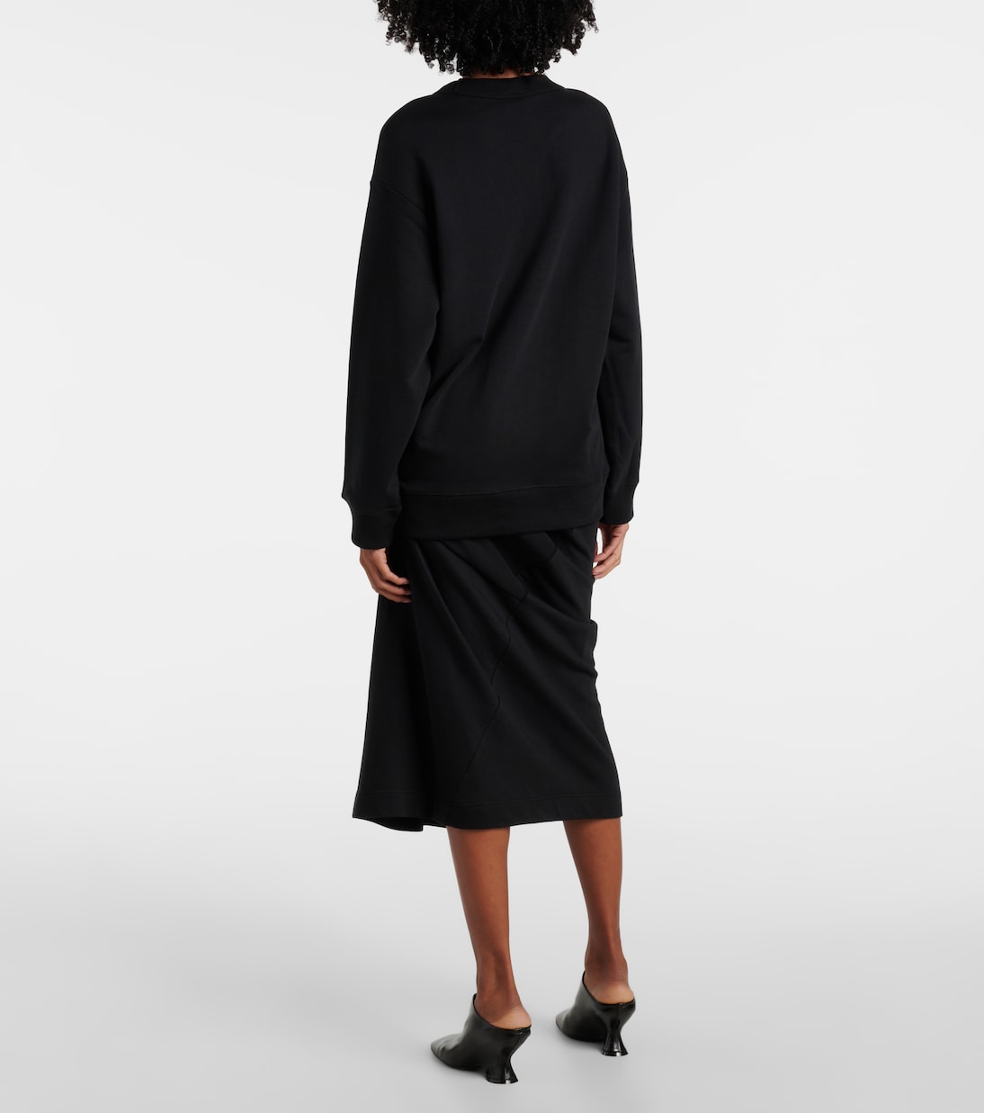 Украшенный собранный хлопковый свитер Dries Van Noten, черный — фото 3