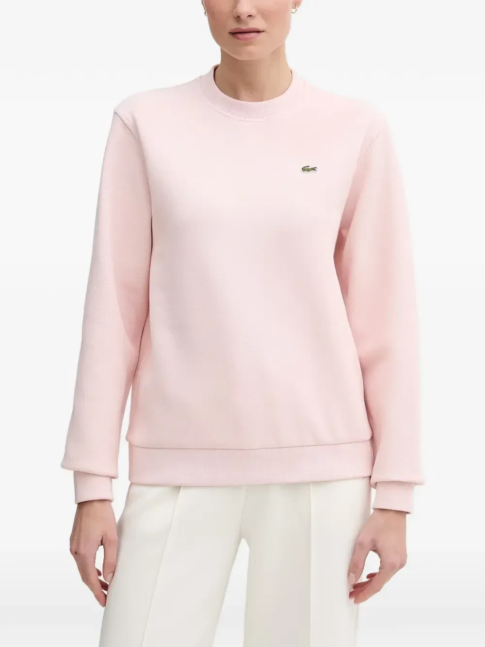 Свитер Lacoste с логотипом на нашивке и ребристой отделкой, розовый