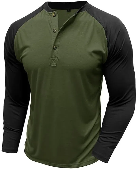 Мужская футболка с длинным рукавом реглан Henley, Army Green — фото 4