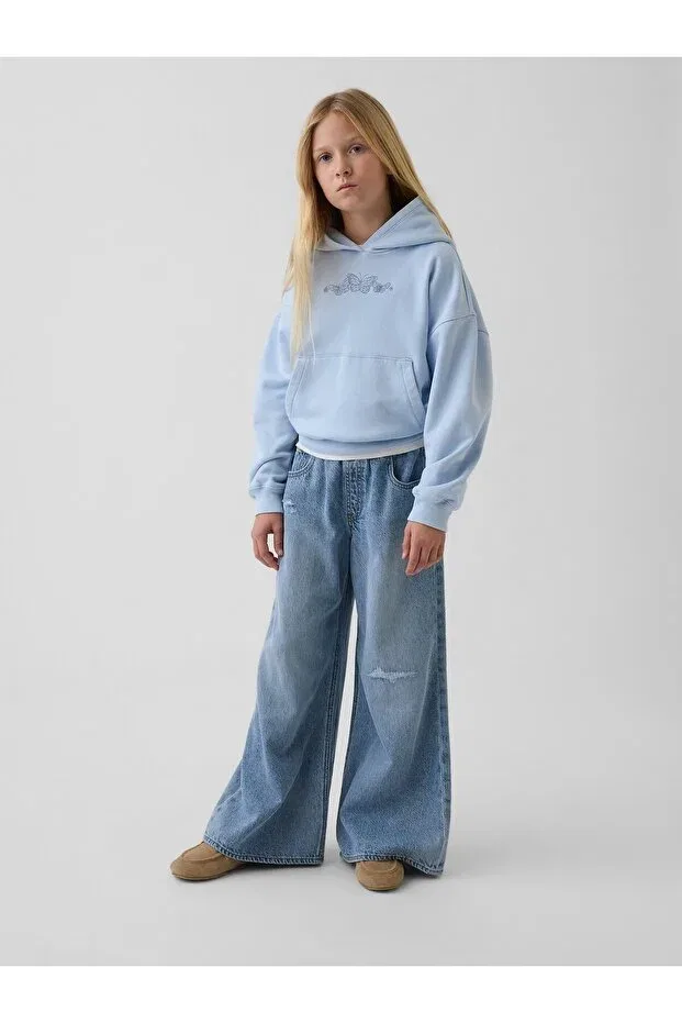 Детское худи для девочек с принтом Vintagesoft Relaxed Logo Gap, Blue002 — фото 4