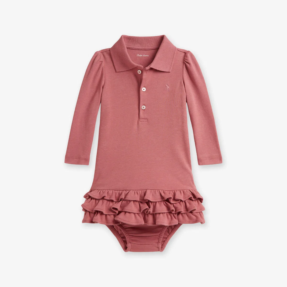 Хлопковое мини-платье с вышитым логотипом, размер 3-24 месяца Polo Ralph Lauren, розовый