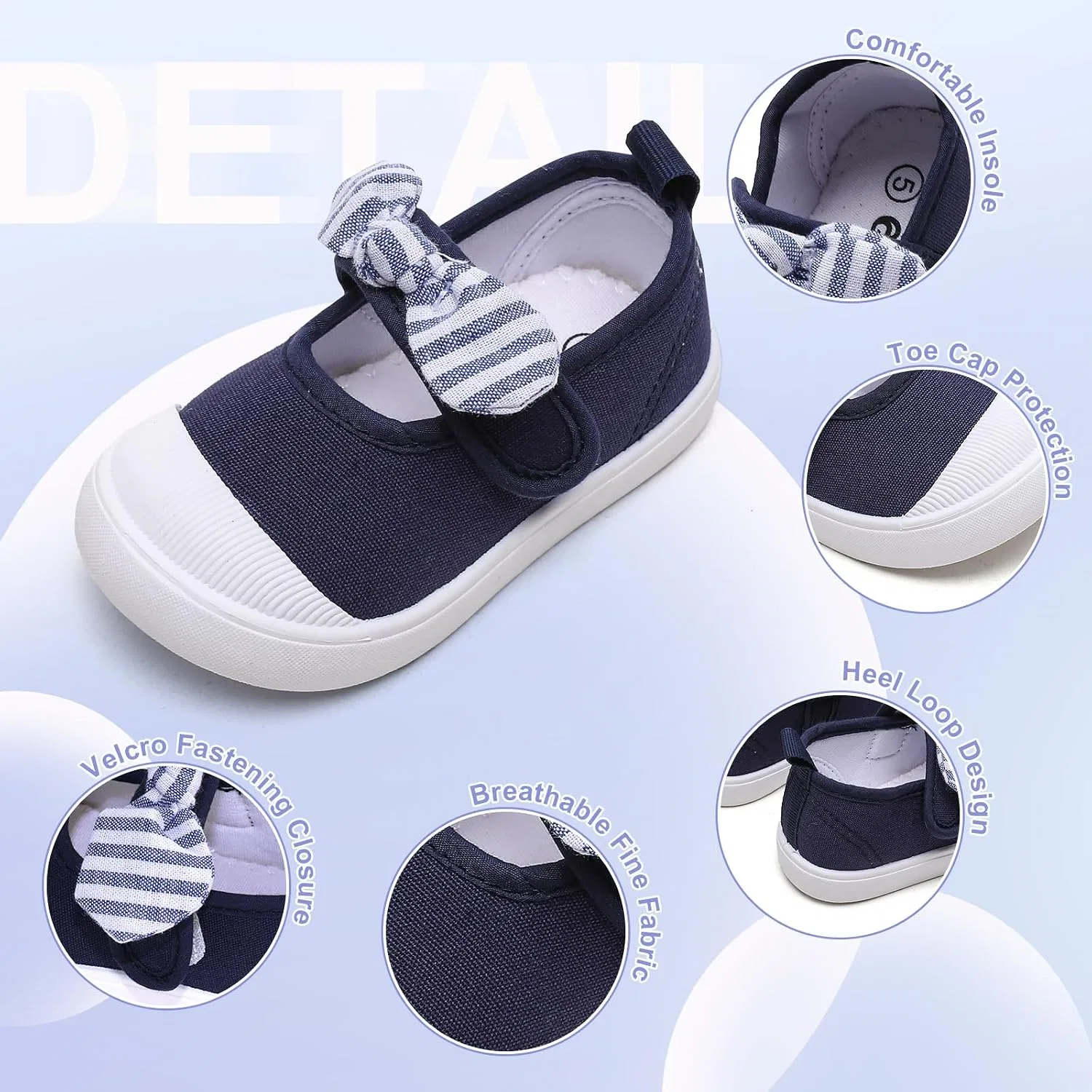 Детские кеды для девочек с бантом Mary Jane GENGASUN, Navy Blue — фото 3