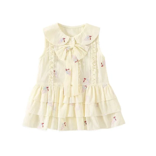 Детское платье для девочек с отложным воротником Lanza, Beige Yellow Skirt