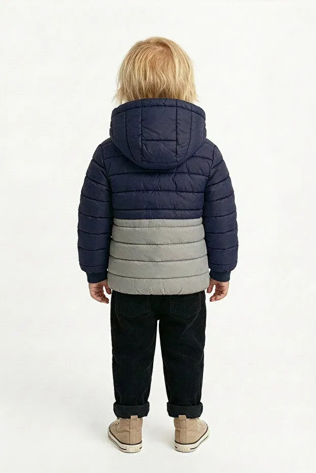 Детский зимнее пуховик для девочек с капюшоном D1Fference, Navy Blue - Gray — фото 3