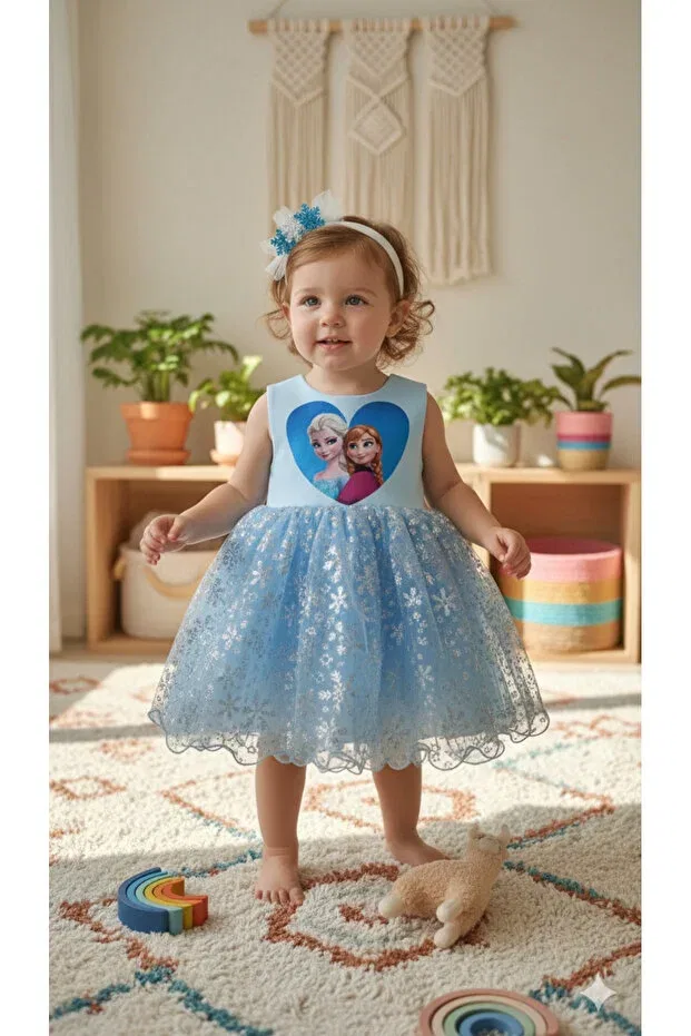 Детское платье для девочек с принтом Elsa girl dress Esmababykids, Ice Blue