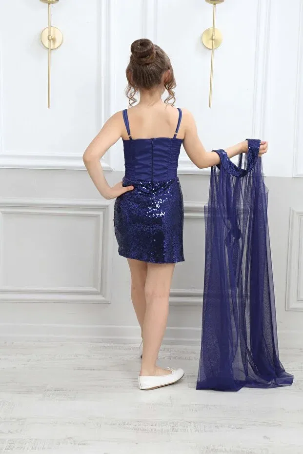 Детское платье для девочек с пайетками Joui Co, Navy Blue — фото 2