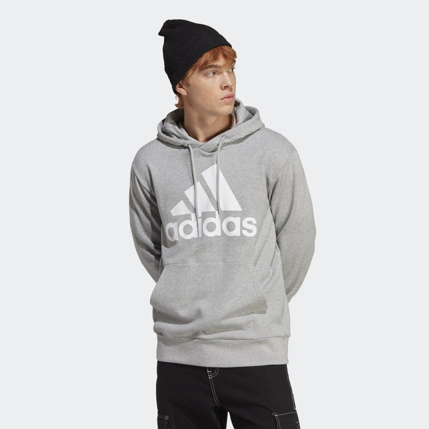 Мужское худи с принтом Essentials French Terry Big Logo Adidas, Grau