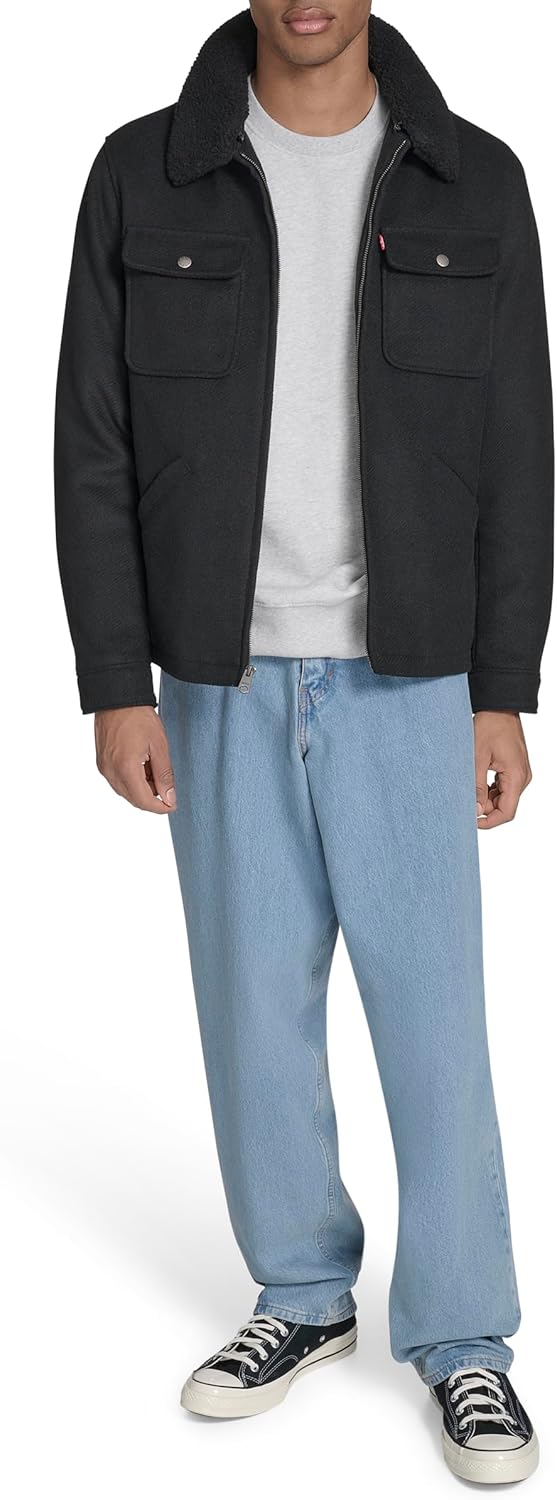 Мужская куртка Levi's из шерстяной смеси Depot с воротником из шерпы, Black — фото 2