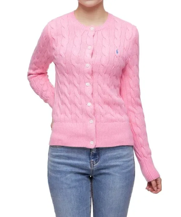 Кардиган вязаный хлопковый с круглым вырезом, Polo Ralph Lauren, розовый — фото 3