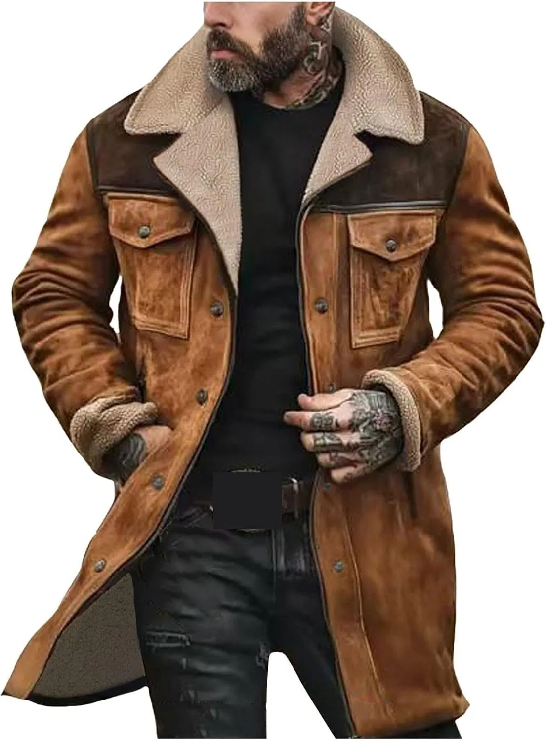 Мужская куртка из искусственной кожи с воротником, Vintage Suede Jacket, коричневый