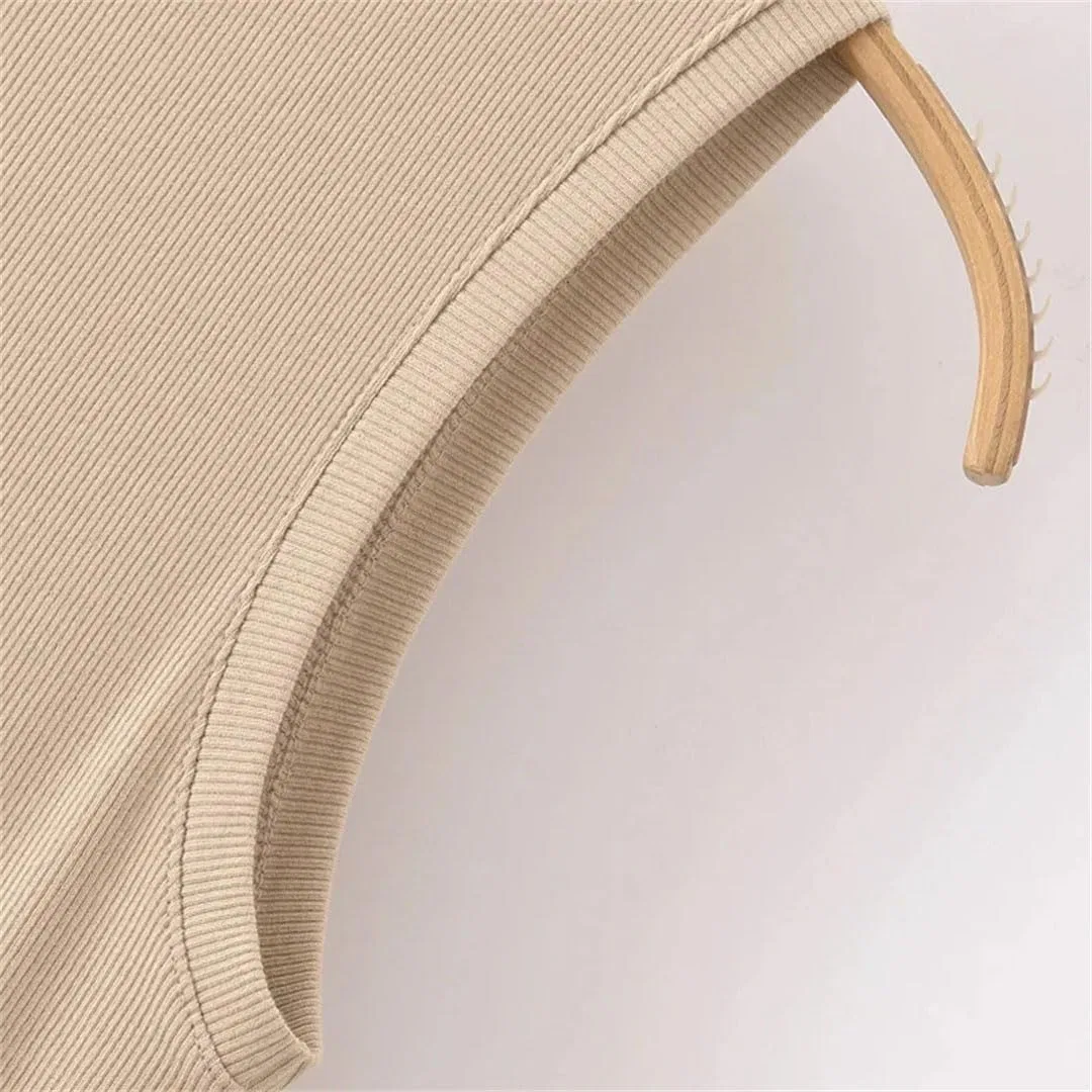 Женское длинное платье V-образный вырез без рукавов Khaki — фото 2