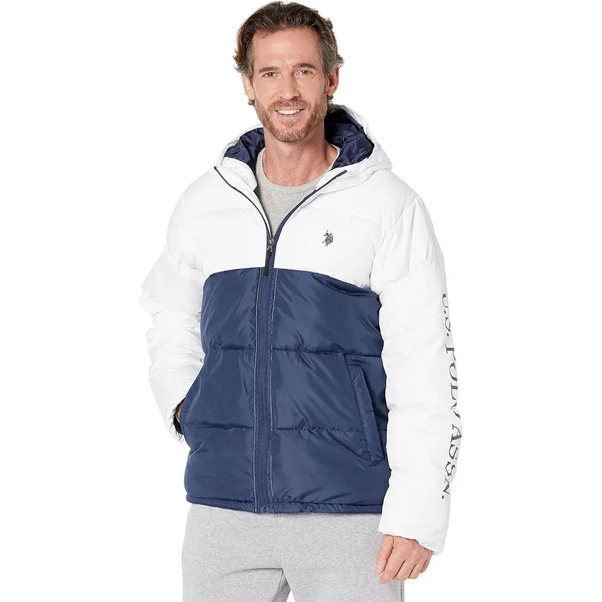 Мужская куртка-пуховик стеганая с капюшоном U.S. Polo Assn., White