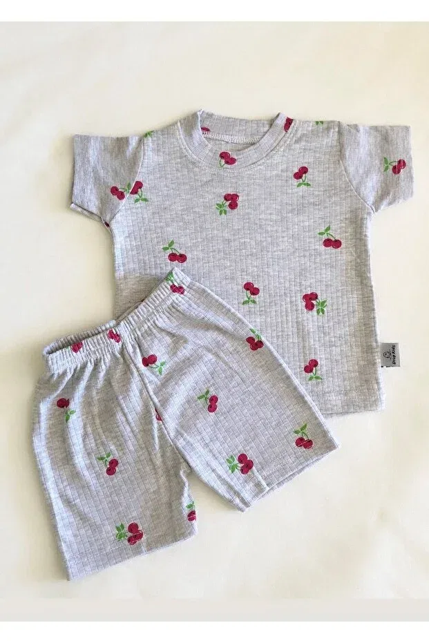 Детский комплект пижам с коротким рукавом с принтом Grimelange Drop Kids, Burgundy-Grey — фото 2