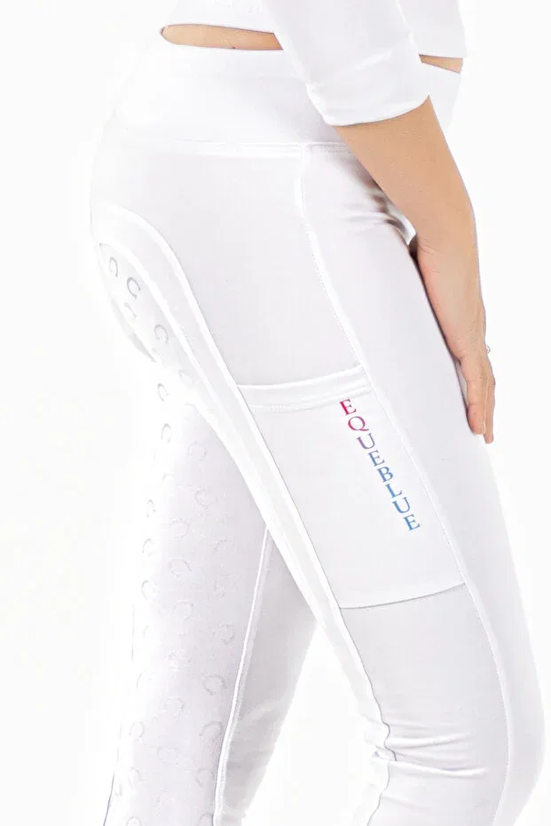 Детские леггинсы для верховой езды с принтом White children's riding tights - non-slip silicone patterned 2025/2026 winter collection Equeblue, White — фото 3