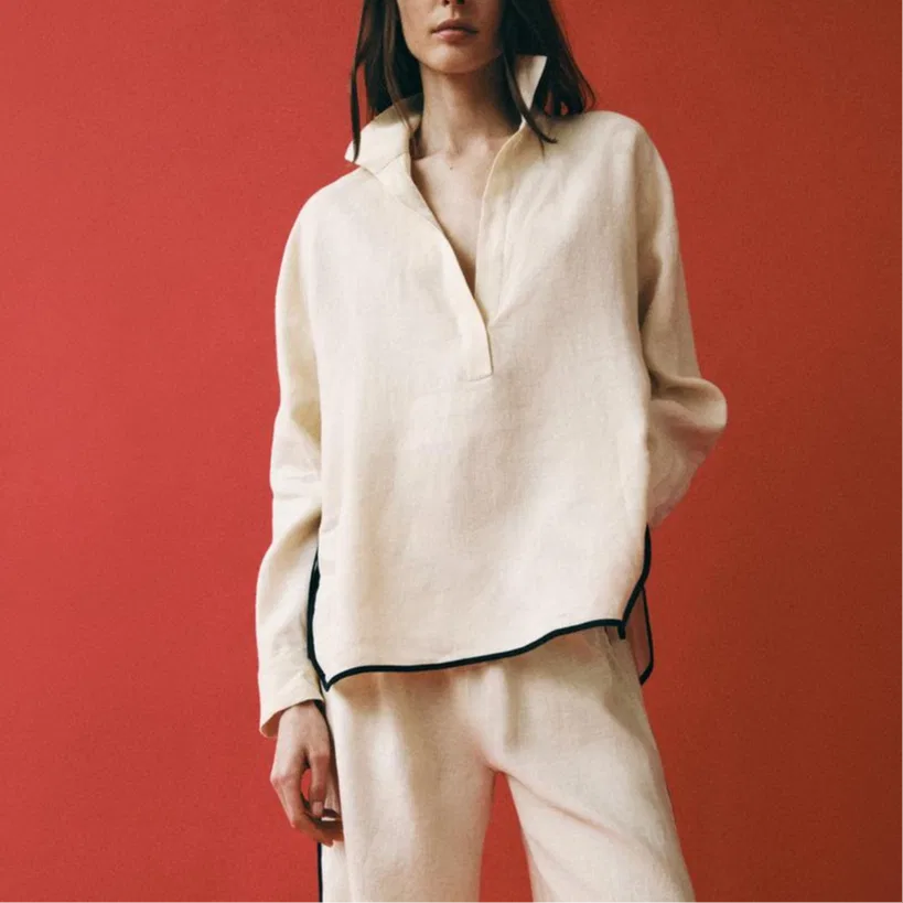 ZARA Женская рубашка с лацканами ZW Shirts Beige — фото 4
